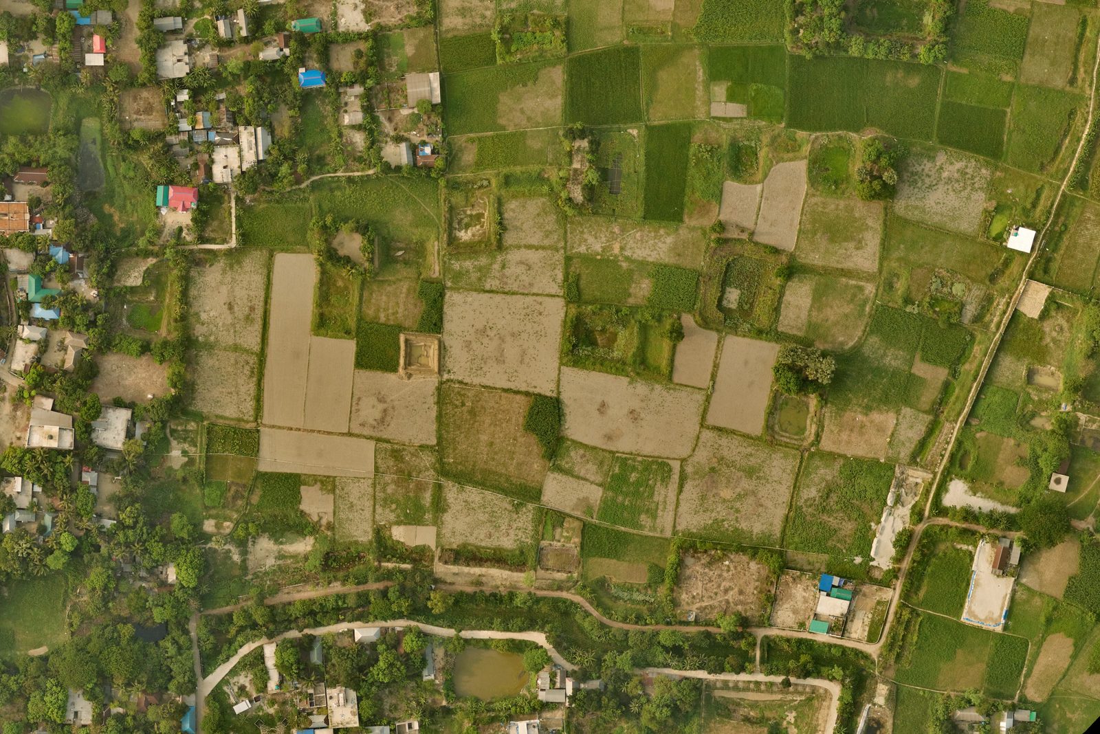 The 2025 aerial photo of a rural area in Narayanganj, with no lines drawn on it.